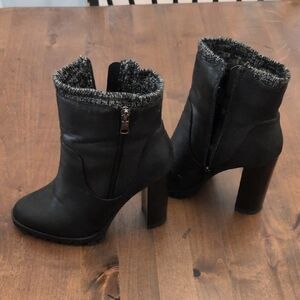 JustFab Black Heeled Ankle Boots with Knit Cuff